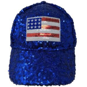 Lake Shore Drive Baseball Cap Blue One Size Sequin American Flag Stripes Hat
